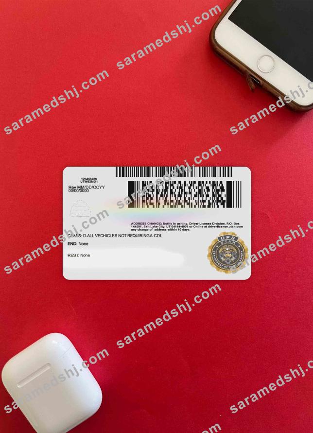 USA Utah driving license 2021 - present photolook BACK
